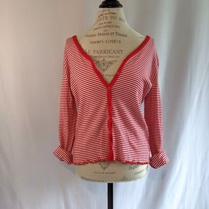 Liz Claiborne Red Striped Ruffle Sweater